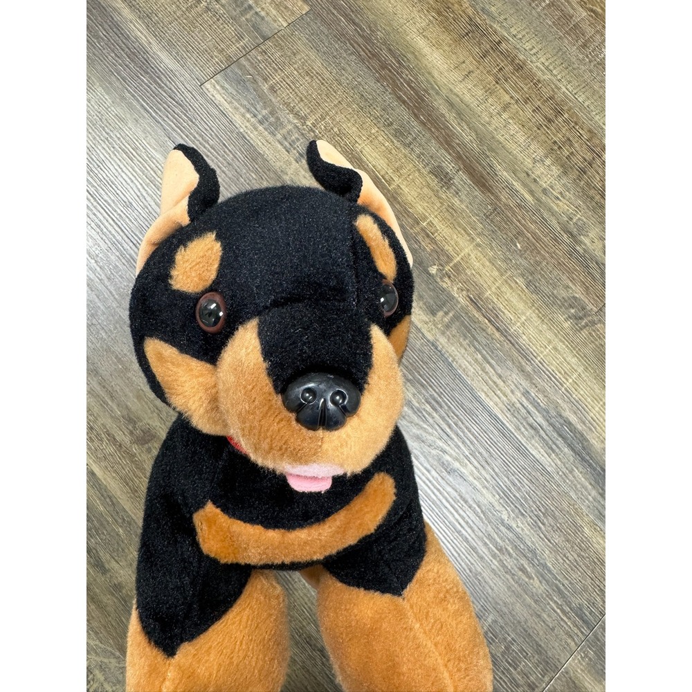 Build-A-Bear Workshop Doberman Pinscher Plush Dog Black Tan Red Collar 14 inch